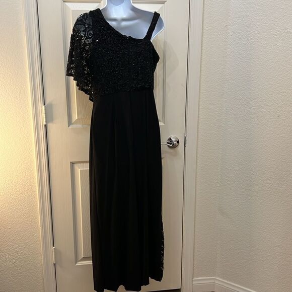 R&M Richards Jumpsuit Sz 6 One Shoulder Black Cocktail Sequins Lace Sleeveless - Picture 7 of 14